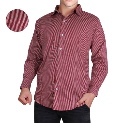 kemeja stripe maroon