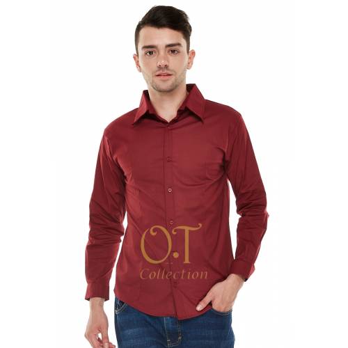 kemeja basic maroon XL