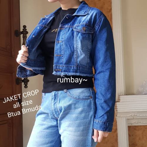 Jaket crop Rumbai dark blue