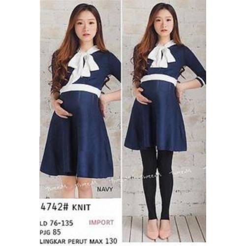 4742 Knit Belly  Dress Navy