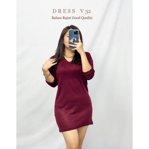 Dress V 32 Rajut Maroon