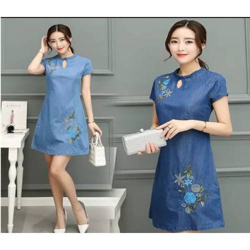 dress flower denim bordir