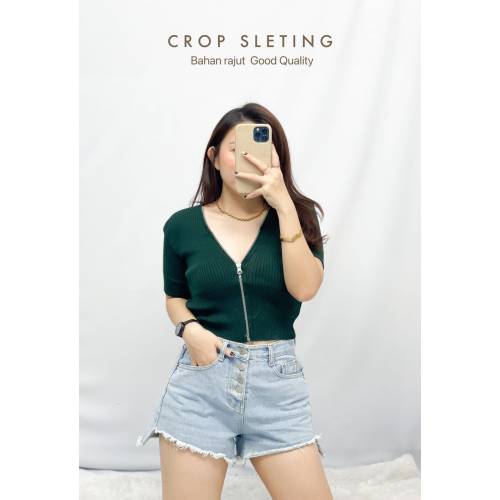 Crop Sleting Rajut Green